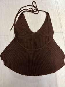 Brown backless Halter Top