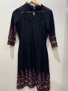 Black Floral Lace Neckline Dress