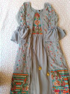 Embroidered Grey Maxi Gown
