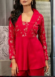 Red Embroidered Kurta Set( new with tag)