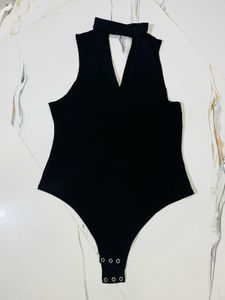 Sleek Black Halter Neck Bodysuit