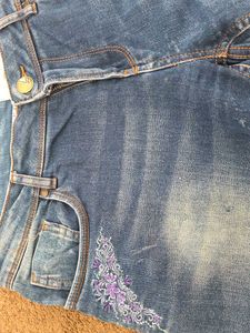 Embroidered Blue Denim Jeans