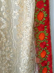 Elegant Cream Kurta with Floral Border