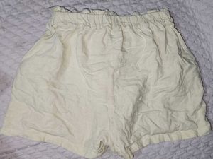 Cream Linen Blend Paperbag Shorts
