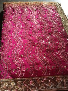 Pink &amp; Gold Embroidered Fabric
