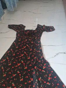 Black Floral Print Midi Dress