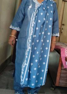 Blue Embroidered Kurta with Pants Set