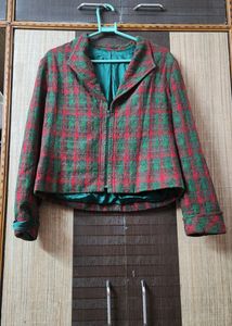Christmas Theme Checkered Tweed Crop Jacket