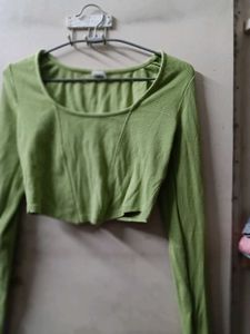Lime Green Cropped Long Sleeve Top
