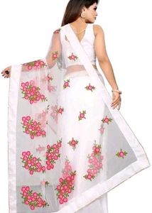 white Net embroidery saree