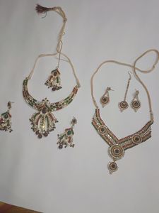 te Two Multi Colour Necklace With Maang Tikka Comb