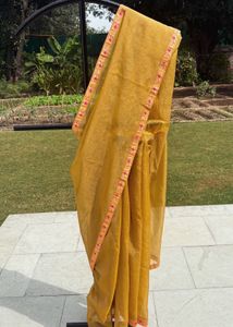 Yellow saree with Banarasi Border and blouse piece