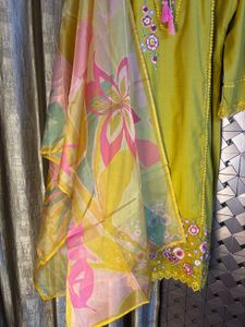 Fully Embroidered Yellow Kurta Set