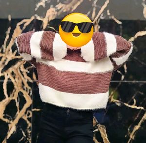 Striped Fuzzy Cropped Sweater