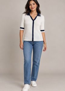 Classic White Ribbed Polo Top