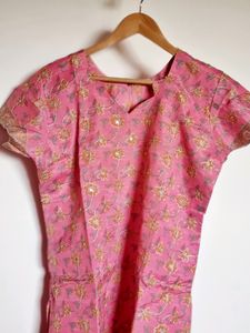 Cotton Silk  pink Work Salwar Kameez Suit Set