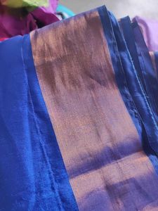 Vibrant Blue Saree with Gold Border