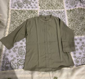 Pretty Pale Olive Chinese Collar Shirt