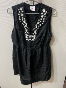 Embroidered V-Neck Sleeveless short frock