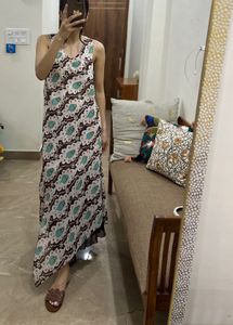 Multi Printed Cut Sleeves Maxi Dress with Slits