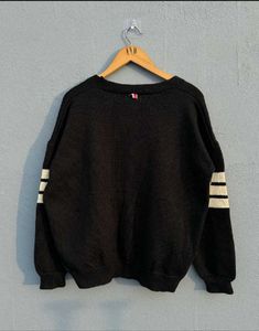 Black Knit Cardigan with Striped Sleeves