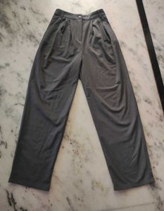 Grey Pleated Wide-Leg Pants