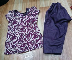 Purple Printed Kurta Set