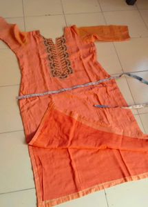 Orange Kurti with Embroidered Neckline