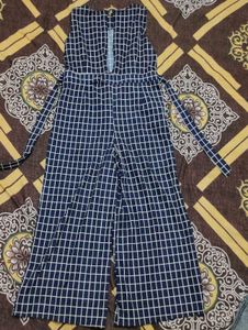 Stylish Navy Blue Grid Jumpsuit
