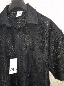 zara men's crochet texture shirt