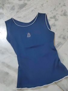 Navy Blue Sleeveless Tank Top With Gem Details
