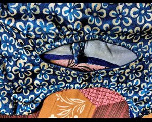 Blue Floral Print Blouse boat neck