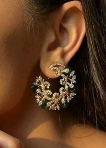 Elegant Gold &amp; Emerald Hoop Earrings from Kushals
