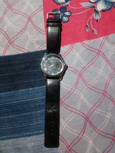 Men's Black Leather Strap Watch