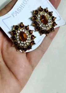 Vintage Amber &amp; Crystal Earrings