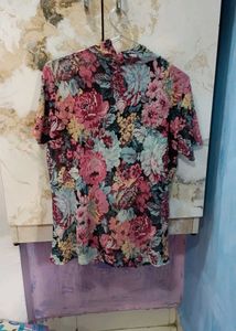 Floral Print Mock Neck Top