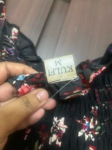 Black Floral Print Ruched Dress