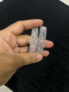 Elegant CZ & Pink Stone Bangle Set