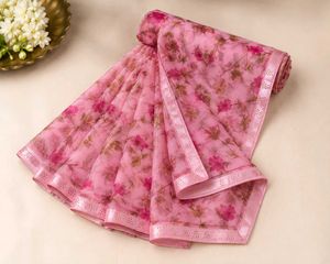 Elegant Pink Floral Print Saree