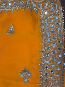 Orange Saree with Mirror Work
