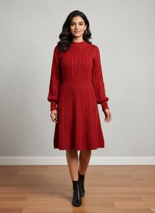 Red Cable Knit Sweater Dress