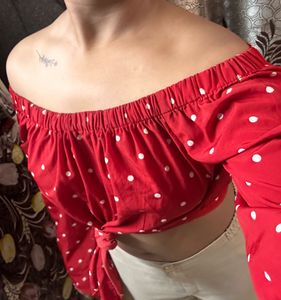 Chic Red Polka Dot Off-Shoulder Top