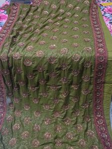 Embellished Olive Green Saree