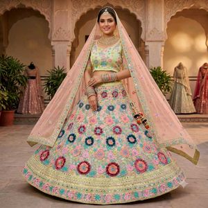 Stunning Embroidered  yellow  Lehenga Choli Set