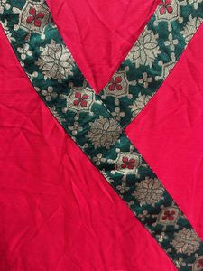Red Anarkali Kurta with Green Embellishments