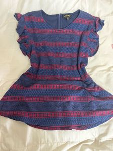 Navy Blue Lace Dress with Ruffle Sleeves