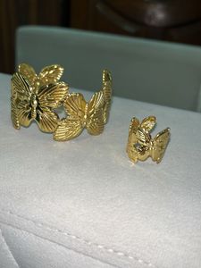 Gold Tone Flower Bracelet &amp; Ring Set