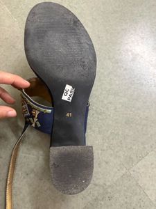 Embellished Navy Block Heel Sandals