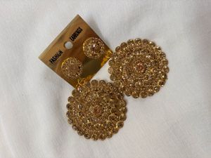 Exquisite Golden Round Drop Earrings
