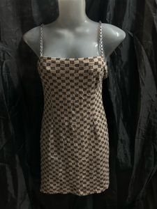 Monogram Mini Dress with Chain Straps